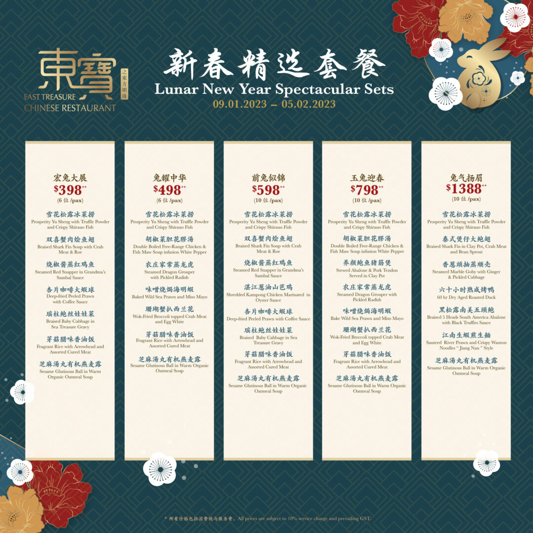 East treasure Chinese new year menu 2022
